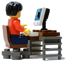 (Image of me as a Lego minifig at a Lego computer desk)